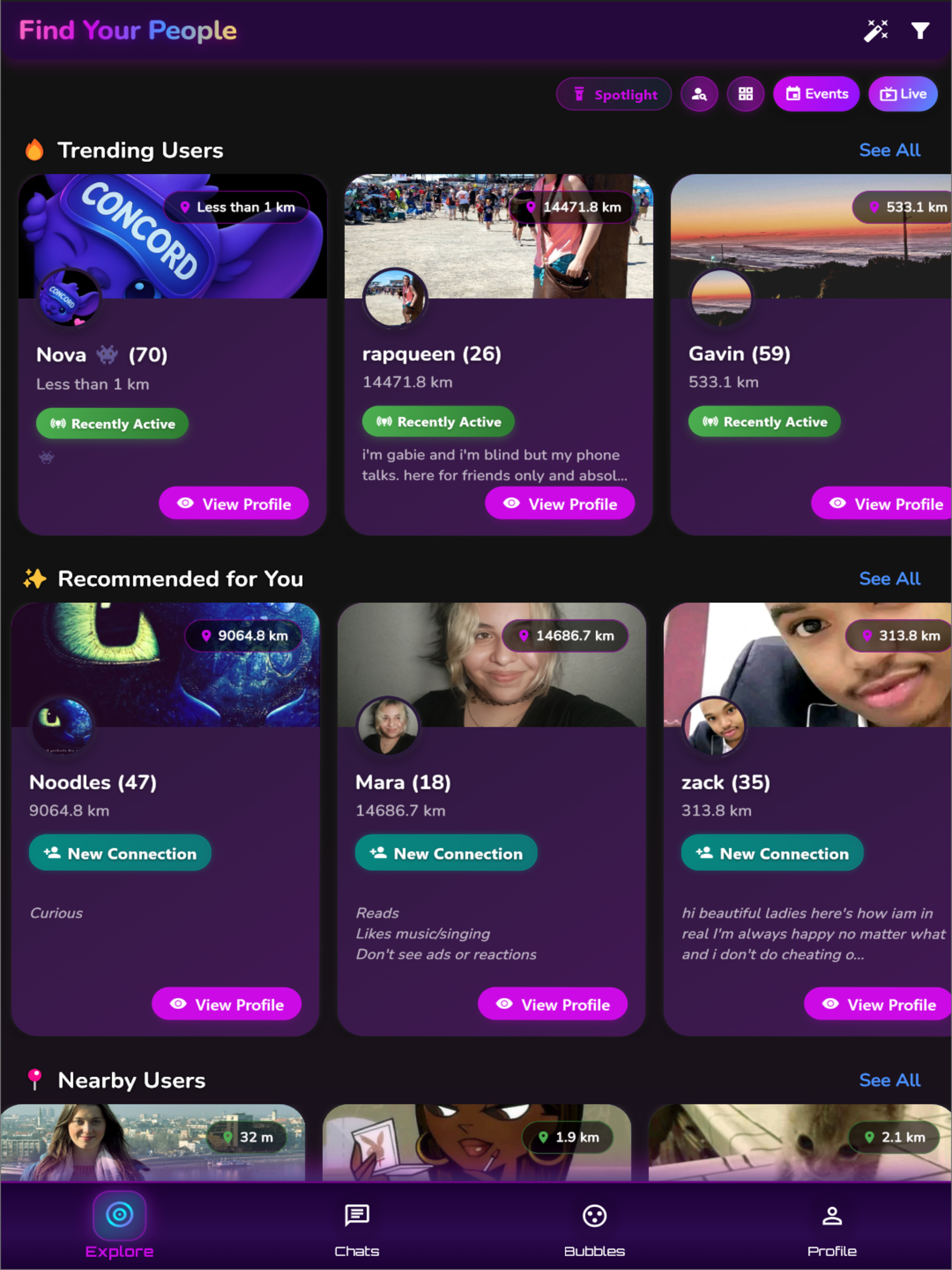 Explore users view in Concord