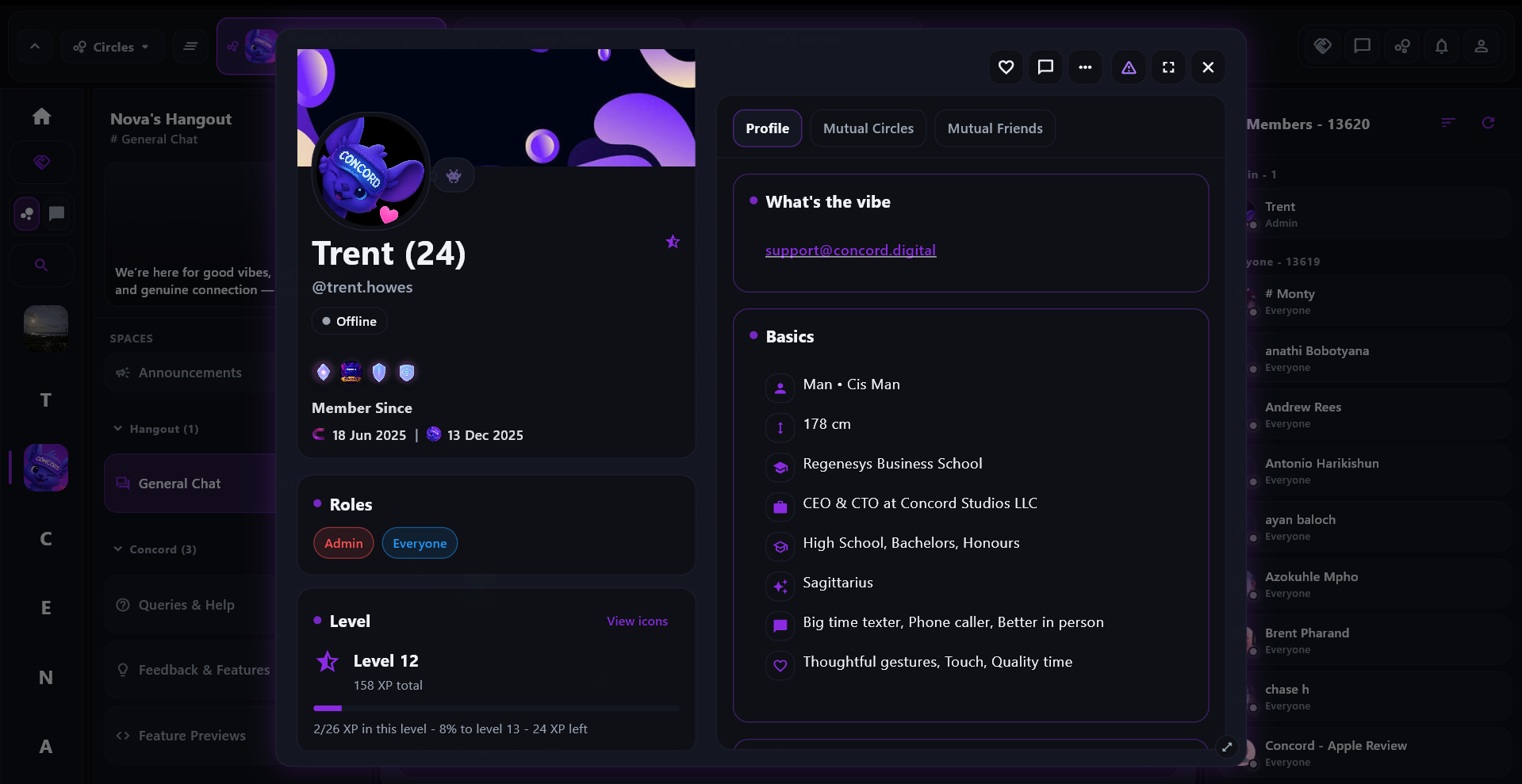 Preview of a Concord profile
